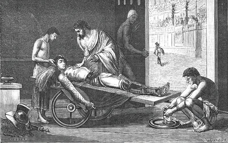 Galen var ansat som kirurg ved et amfiteater, hvor hans viden om anatomi kom til sin ret.