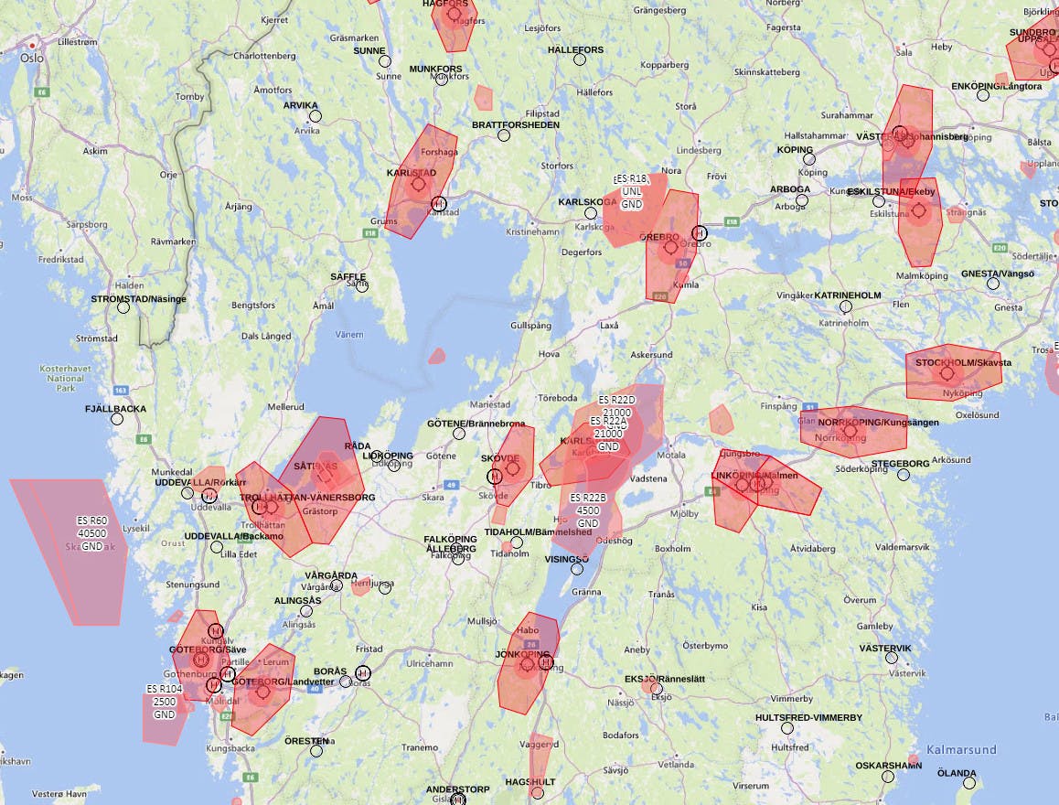Karta över platser där drönarflygning är olagligt.
