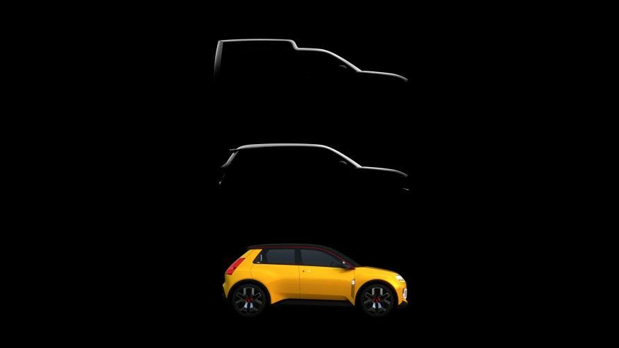 Renault 5 ev RS yellow gul bagfra front side bil elbil