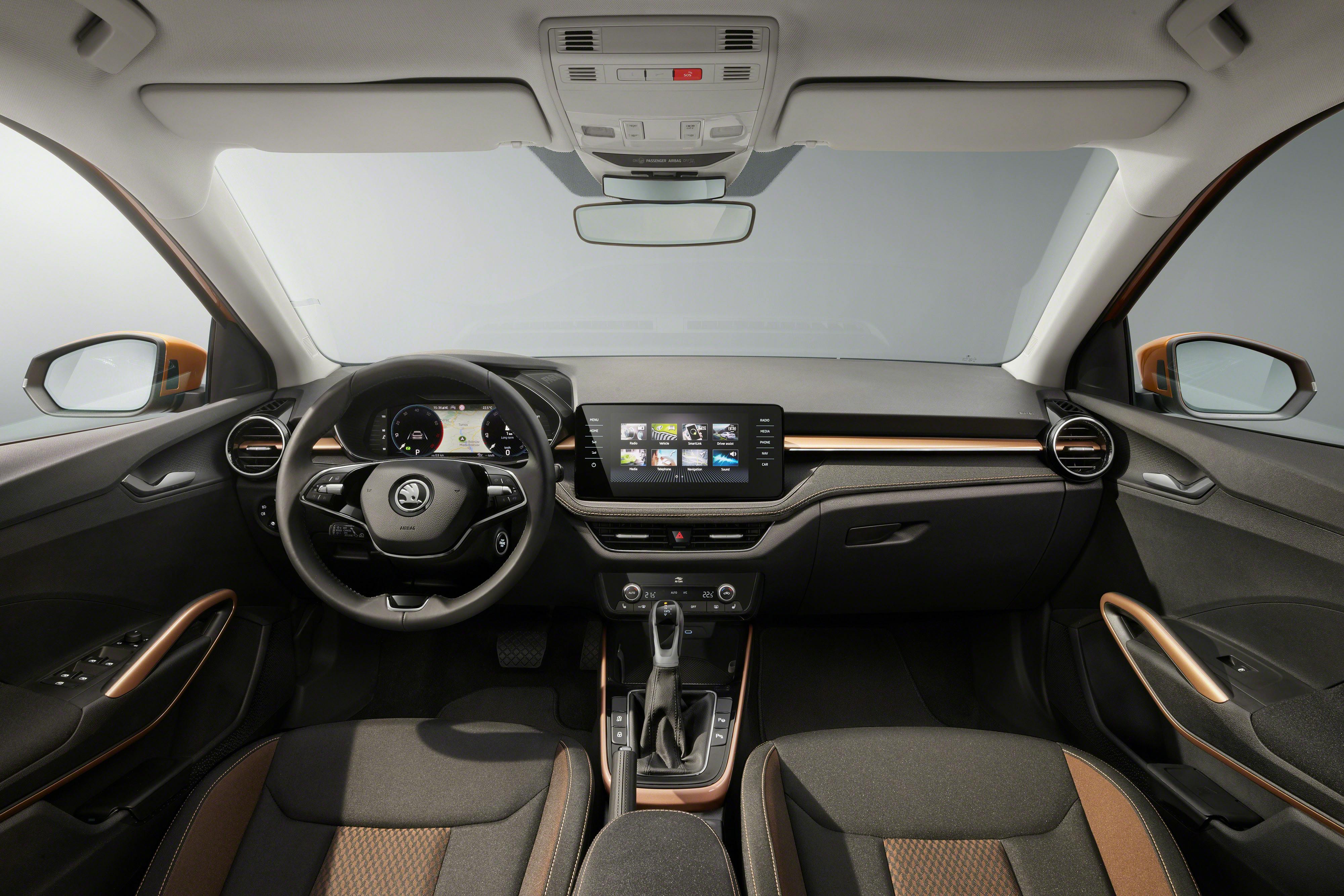 Ny Skoda Fabia 2021 interiør rat skærm bronze trim