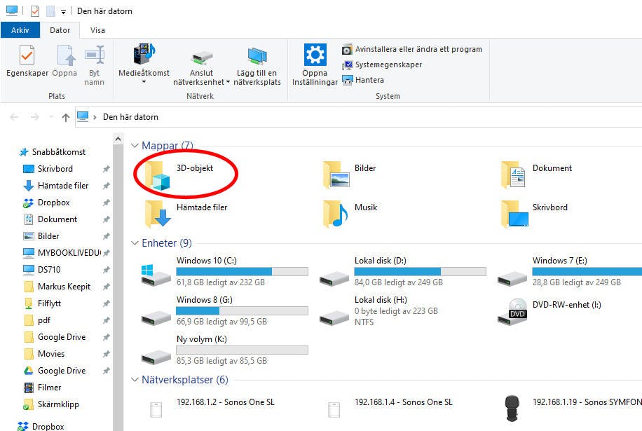 3D-objekt Microsoft tar bort mappen 3D-objekt i Windows 10