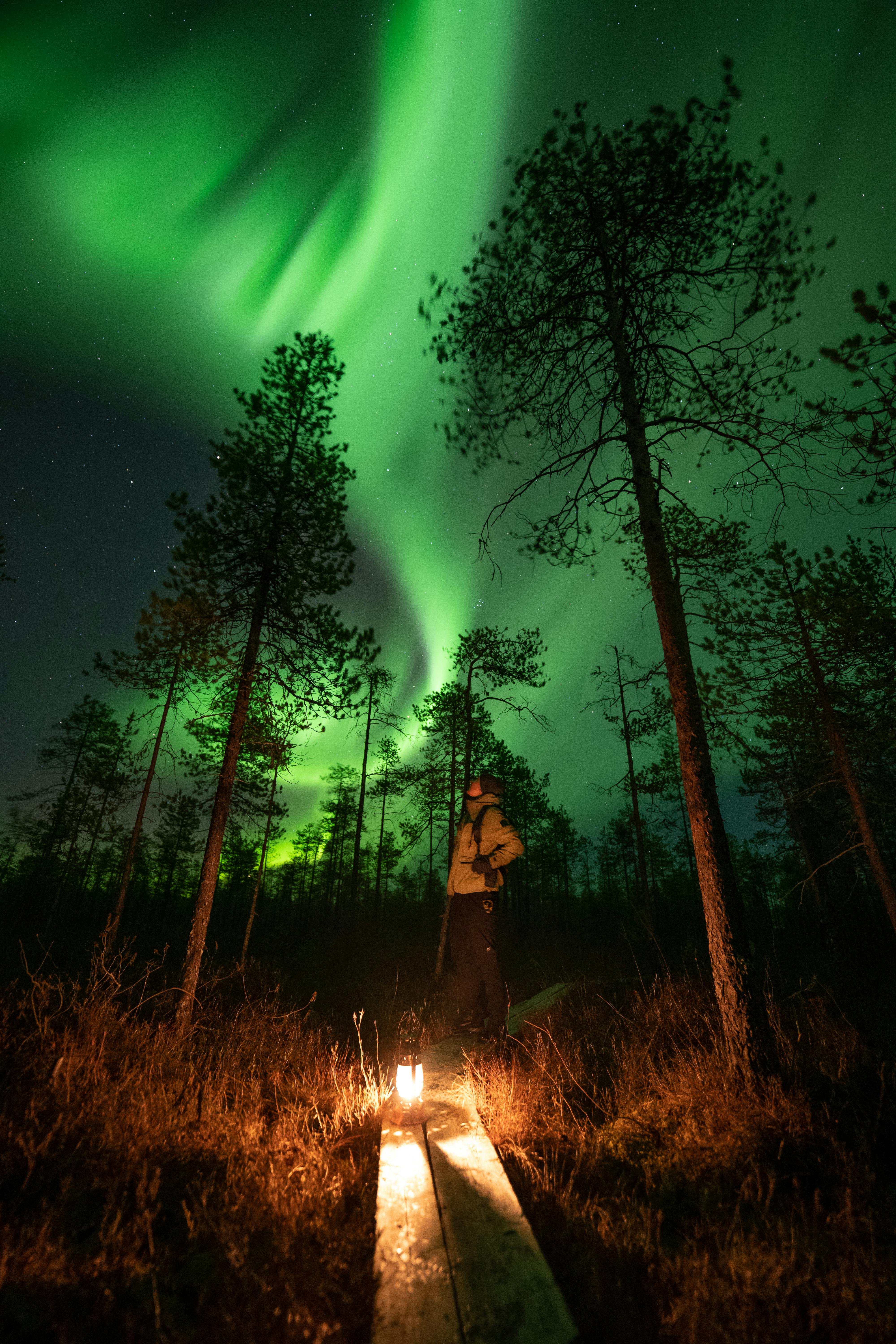 Jari fotograferer nordlyset.