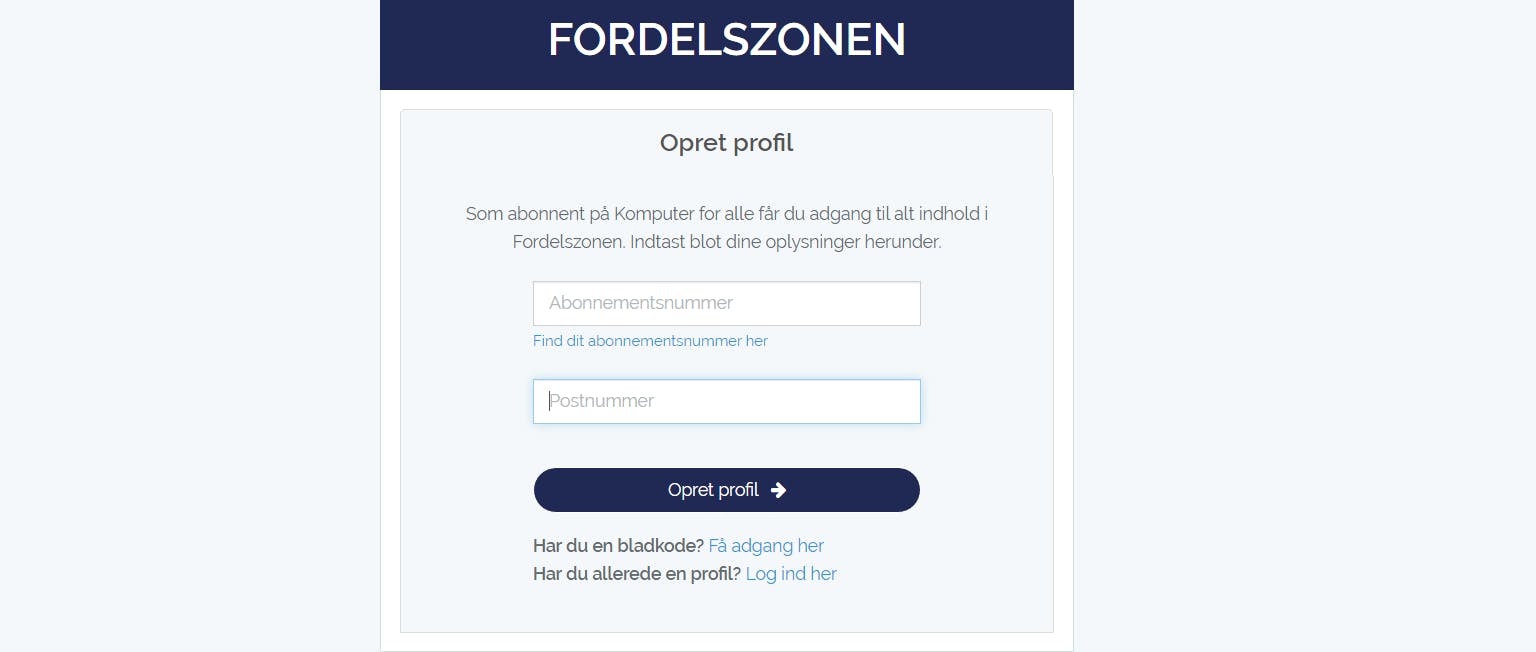 Opret dig som bruger i fordelszonen