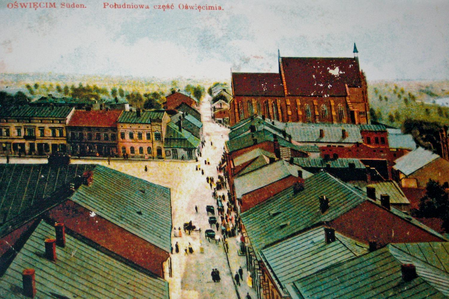 Vykort från Oswiecim, Auschwitz, där koncentrationslägret senare anlades.