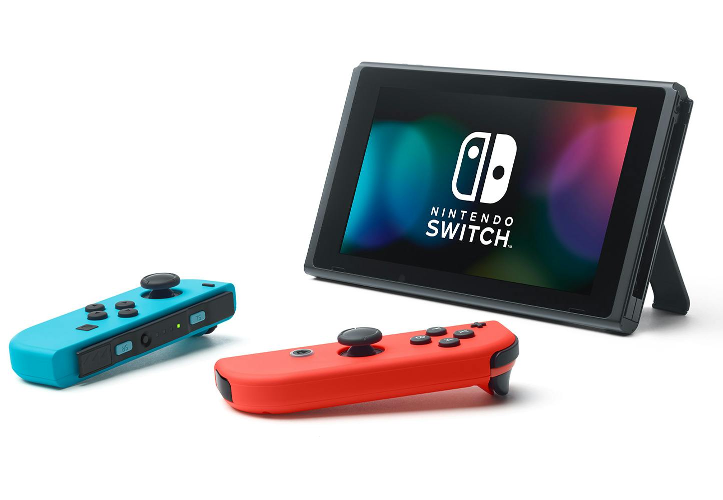 De to kontrollene til Nintendo Switch kan festes på siden av skjermen.