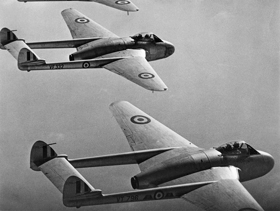 Ett av andra världskrigets jetflygplan: de Havilland Vampire.