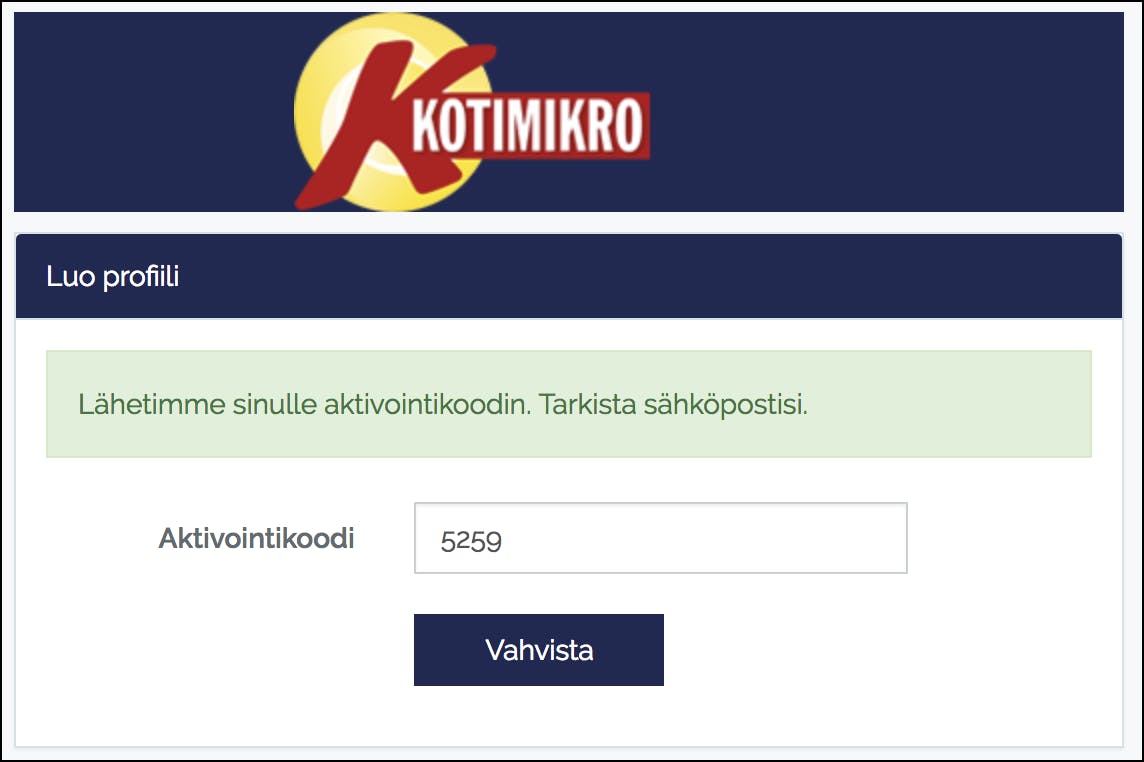 Kirjoita saamasi aktivointikoodi