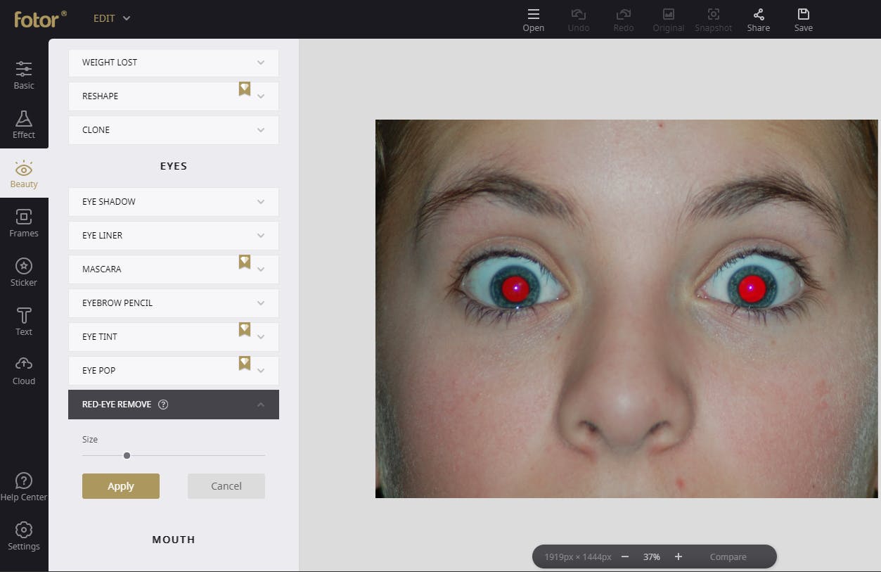 Fjern røde øyne fra bilder direkte på nettet