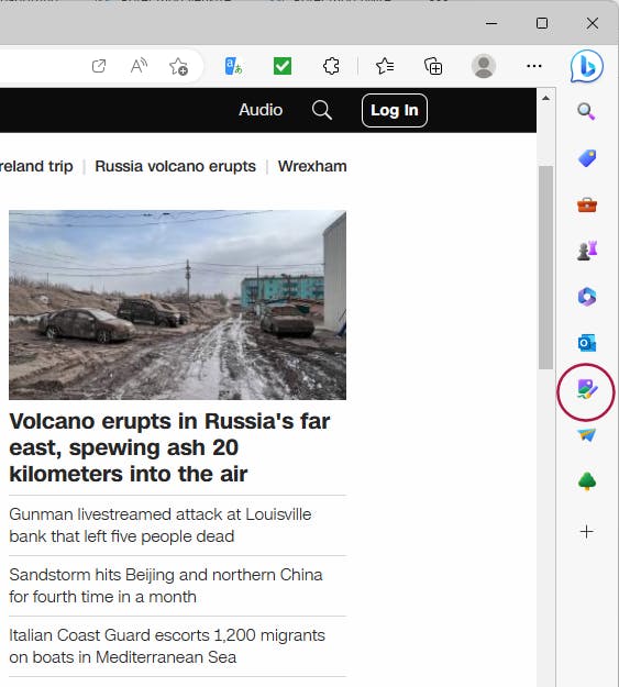 Image Creator: När webbläsaren Edge har uppdaterats till den senaste versionen hittar du det nya verktyget i fältet till höger. Här har vi ramat in ikonen med en röd cirkel.