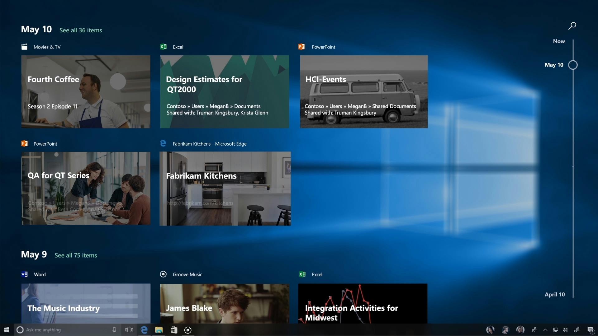Tidslinje i Windows 10 efter Fall Creators Update