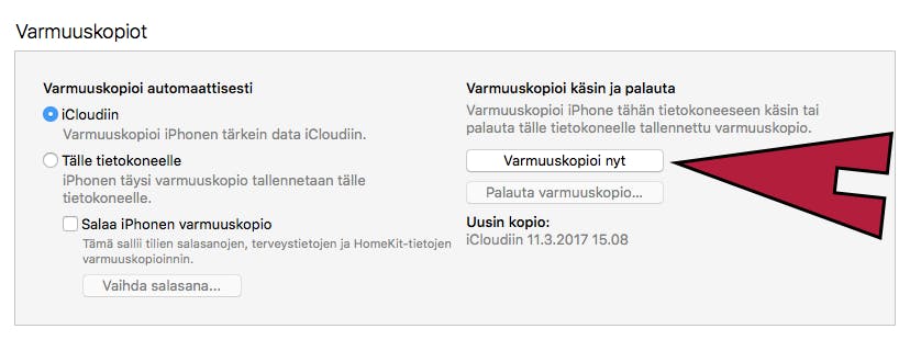 Varmuuskopiointi iTunesissa