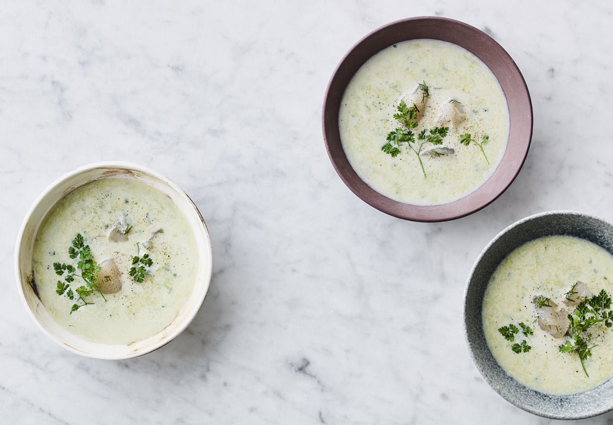 Kørvelsuppe med kammuslinger