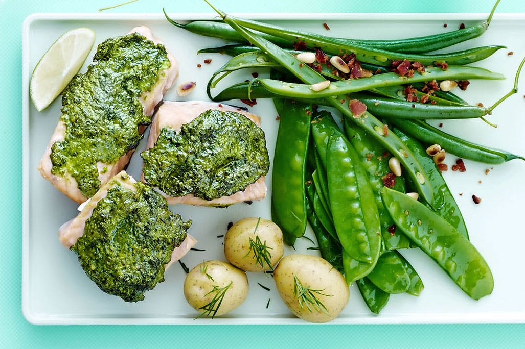 Bakad lax med pesto Lax i ugn med pesto