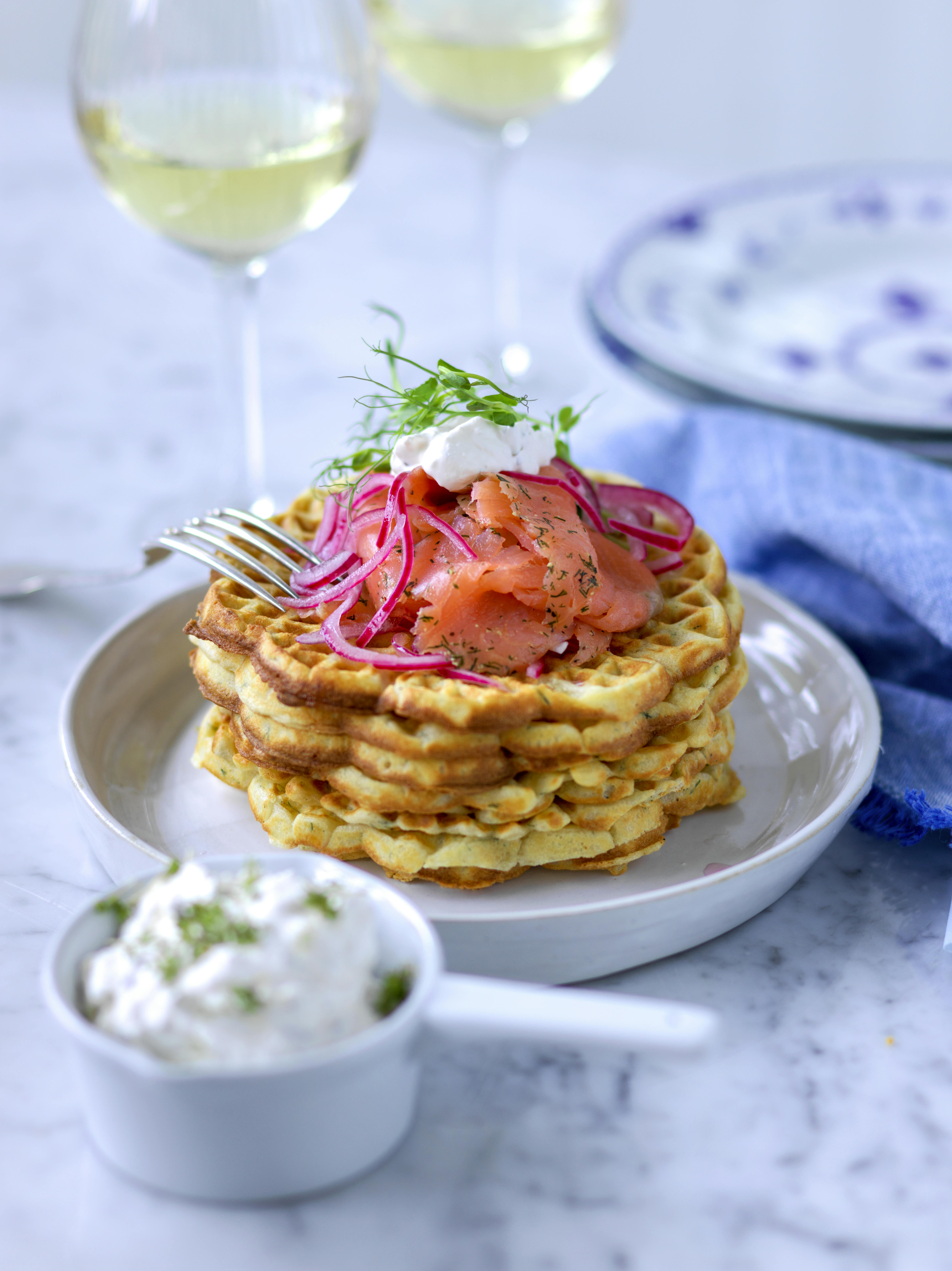 Vafler med gravlaks