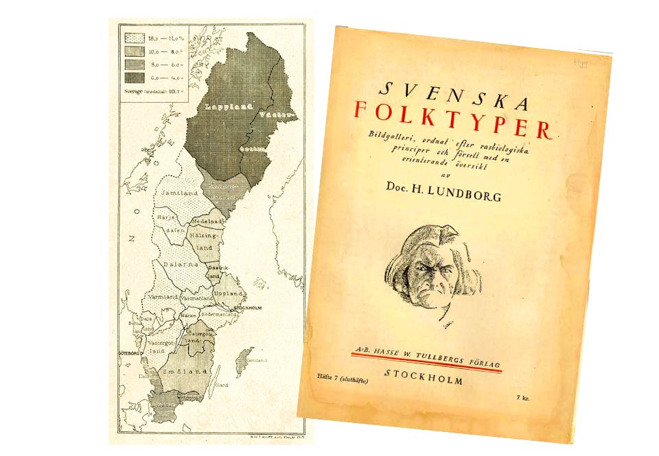 Karta ur Lundborgs bok Svenska folktyper