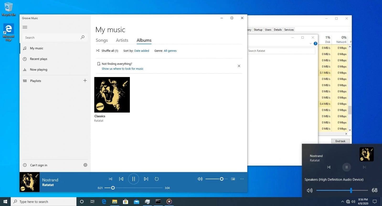Musikkstyring fra oppgavelinjen i Windows 10
