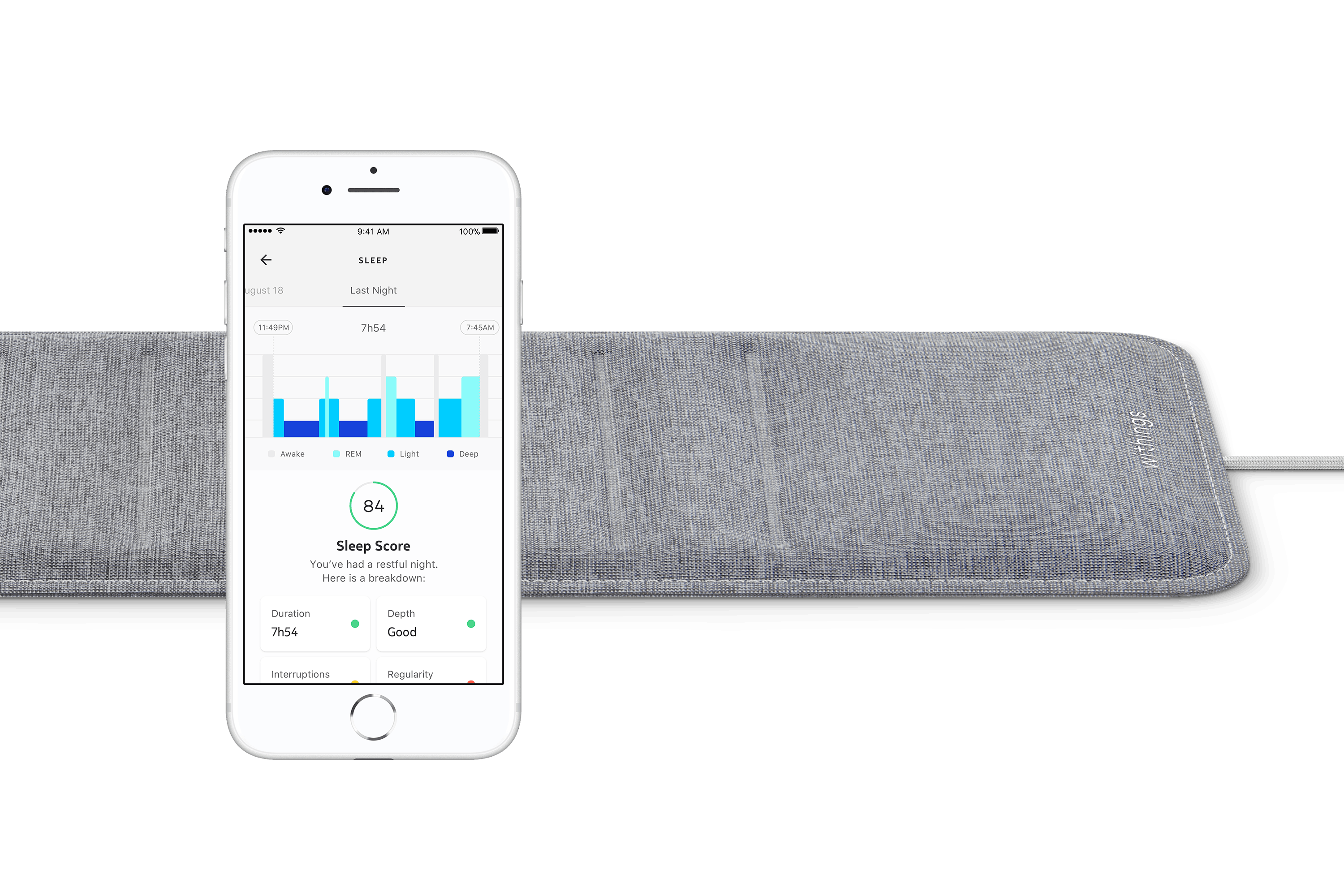 Withings Sleep Analyzer. Withings Sleep Analyzer on laadukas unimittari, jonka sovellukseen siirtämät tiedot ovat yksityiskohtaisia ja kattavia.