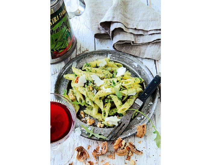 Pasta med ruccolapesto: Pasta med ruccolapesto: