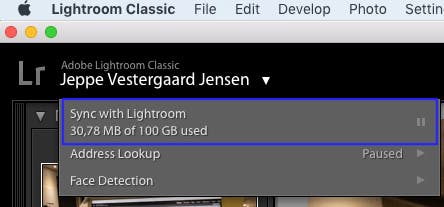 en meny fra Lightroom