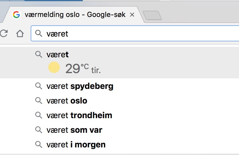 Været i Google Chrome