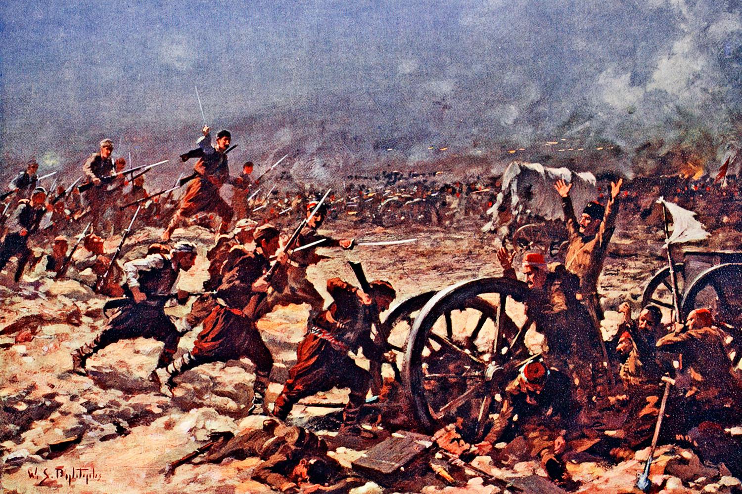 Första Balkankriget. Stridsscen mellan bulgarer och osmaner vid Kirkilisse.