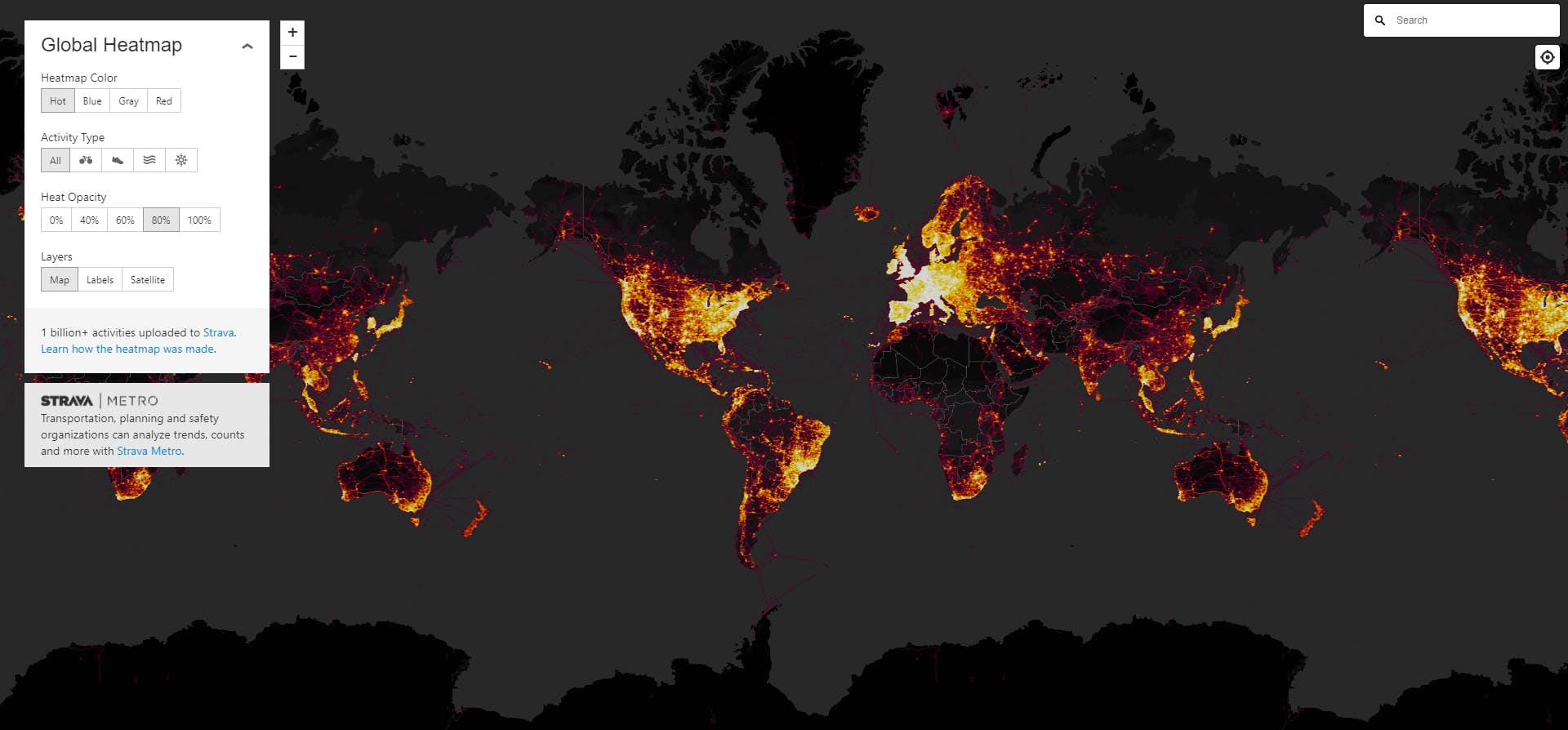 Strava app heatmap