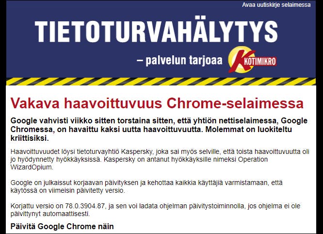 Tietoturvahälytys. KotiMikron Tietoturvahälytys-palvelu