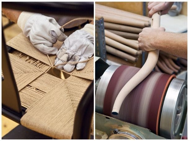 De meubelmakers voegen met de hand de ziel toe aan de meubels. Meubelmaker ambacht houtbewerking Carl Hansen Søn