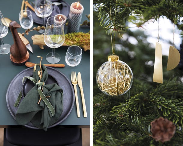 Het stijlgevoel van het stel blijkt uit de kersttafel in donkere tinten. Het stijlgevoel van het stel blijkt uit de kersttafel in donkere tinten.